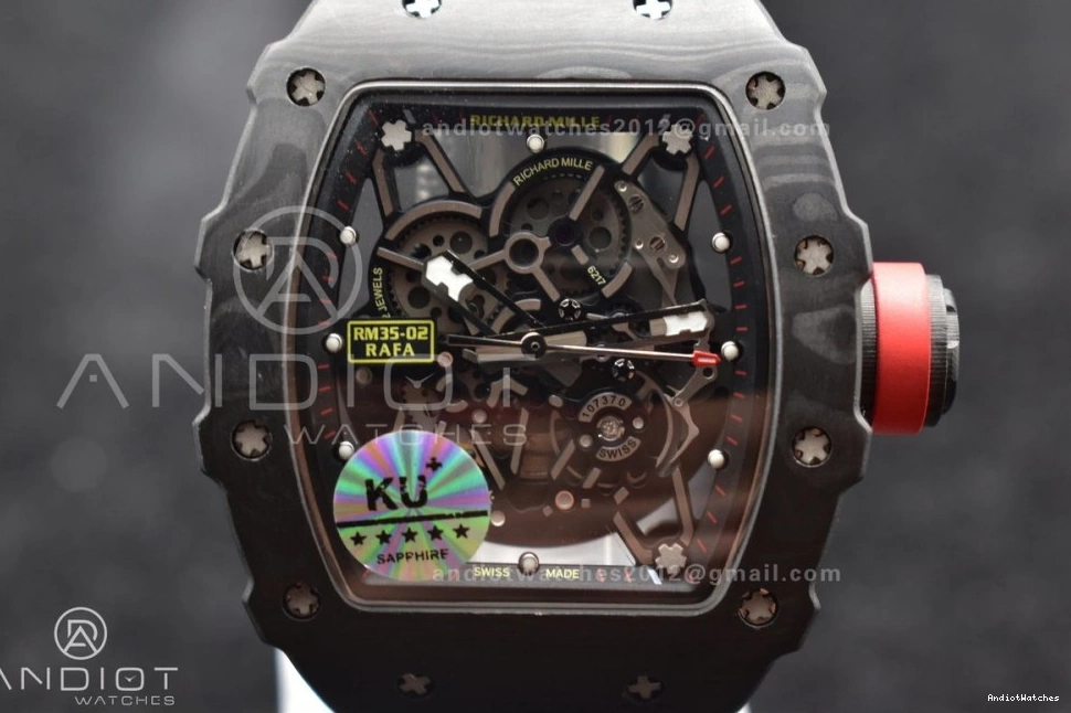 Black MIYOTA Best KUF Dial Strap Rubber Edition Red 1026 RM035-02 Skeleton Supportive on 0514